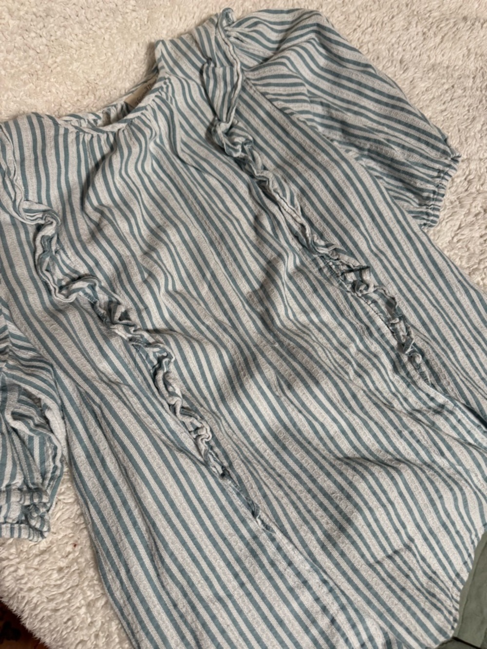 Universal Thread Blue and White Striped Ruffle Front Blouse - Picture 5 of 6